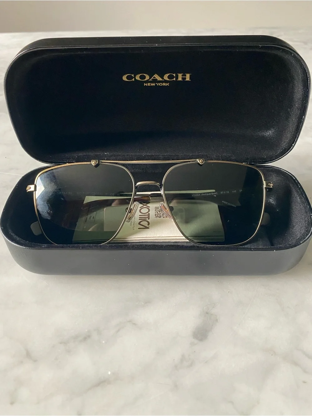 Coach Mens Aviator Sunglasses Antique Gold Polarized HC7137
